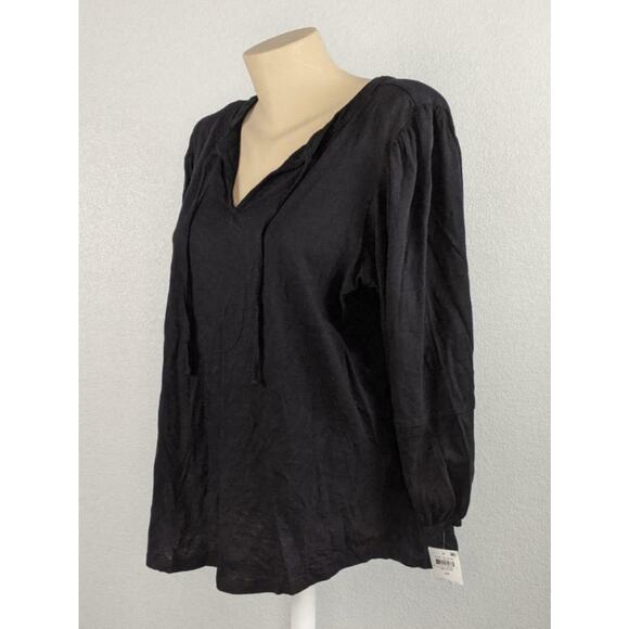 Style & Co Blouse 0X Balloon Sleeve Tassel Ties Black Split Neck Career Layering - Picture 2 of 8